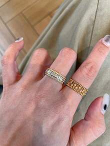 1/3PCS Gold Luxury Cubic Zirconia Women's Rings, Fashion Open Ring Suitable For Daily Wear, Stackable Women's Jewelry Gift, Unique Exquisite Ring Set, Suitable For Party, Banquet, Gathering Occasions, Open Adjustable - Gold - View 6