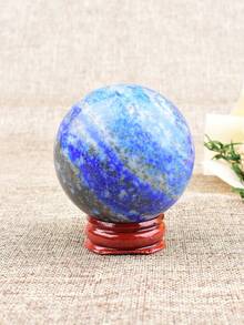 1pc Natural Lapis Lazuli Crystal Ball Raw Stone Polished Blue Mineral Specimen Craft Round Ball With Wooden Base Home Decor Healing Ornament - lapis lazuli ball - View 11