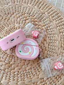1個可愛3D瑞士捲矽膠耳機保護套，適用於AirPods4/Pro/Pro 2/Pro 3，防震耳機保護套附鑰匙圈與吊飾 - 粉色 - 查看 6