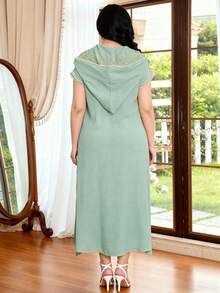 重工刺繡阿拉伯女款夏季綠色優雅長裙 JALABIA 金色流蘇連帽優雅大方夏季休閒派對穿搭 - 綠色 - 查看 9