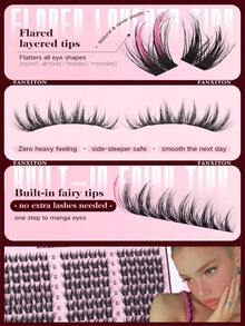 Spiky Cartoon-Style Cluster Lashes, Natural Fluffy Anime Cluster Lashes, Single 10-16mm Lash Clusters, 135pcs Cluster Lash Extensions, Soft Material Suitable For DIY Lash Extensions - D - View 3