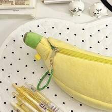Banana-Shaped Plush Pencil Case, Creative Fruit Design Stationery Bag For Students - - - View 4