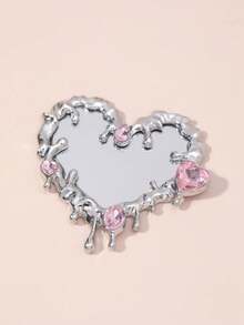 1pc Heart-Shaped Square Phone Mirror With Adhesive Backing, Shiny Phone Sticker Mirror With Silver Zinc Alloy Frame, Makeup Mirror For Phone Back/Smartphone Users - A - View 10