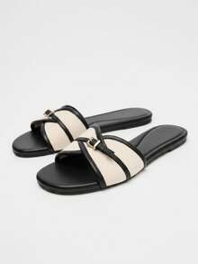European Export 2025 Summer Minimalist Retro Roman Plus Size Thick Sole Thong Sandals Flip Flops Beach Vacation Slides - Black - View 6