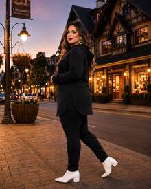 Women's Autumn/Winter Cold Weather Set In Fleece, Sizes Gg G1 - 黑色 - 查看 4