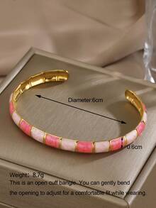 1/3PCS Stainless Steel 18K Gold Plated Minimalist C-Shaped Blue/Green/Pink Oil Drop Bracelet Suitable For Women's Daily And Party Wear - Multicolor - View 9