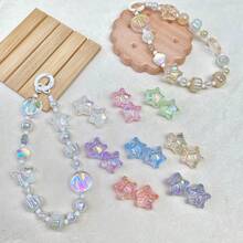 16PCS Multi-Color UV Iridescent Star Bow Acrylic Beads, Solid Color & Transparent Embossed Bow Five-Pointed Star Loose Beads For Diy Bracelets, Necklaces, Earrings And Hair Accessories Handmade Crafts - Multicolor - View 7