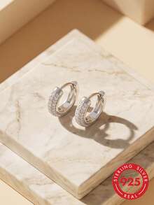 ORSA JEWELS 1pc 925 Sterling Silver Rhodium Plated Round Cut Cubic Zirconia Earrings, Unisex Wedding Party Banquet Gift, 2026 Fashion Ear Jewelry - SE103 - View 9
