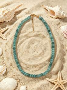 1pc European & American Bohemian Faux Stone Abacus Bead Beaded Necklace With Stainless Steel 18K Gold Plated Accessories, For Summer Beach Holiday - Handmade Beaded Faux Stone Stainless Steel Necklace - View 28