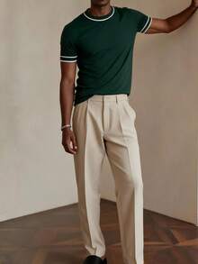 Men's Crew Neck Short-Sleeved Knit Sweater - Green - View 2