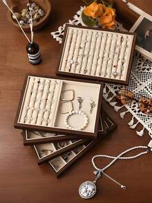 1pc Large Wooden Jewelry Tray, Jewelry Storage & Display Tray, Drawer-Style Earring Storage Box, Stackable Jewelry Storage Tray, Multi-Functional Jewelry Display Tray - Multicolor - View 1