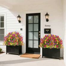 2/1 pieza Flores artificiales erguidas con tallos, adecuadas para decoración exterior de primavera/verano, margarita y eucalipto de seda falsa, resistentes a los rayos UV, adecuadas para porche, patio interior, balcón, decoración de jardín, plantas artificiales, decoración de otoño - Multicolor - Ver 7