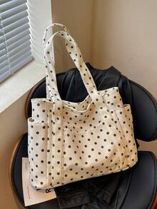 2026 New Polka Dot Large Capacity Shoulder Bag For Women, Versatile Commute Nylon Fabric Handbag, Casual Underarm Tote Bag - White - View 7