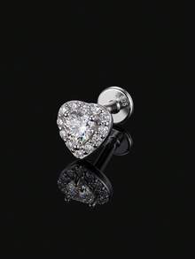 1Pc 0.1CT D Color Moissanite 925 Sterling Silver Flat Back Stud Earrings Hypoallergenic Multi Shape Cartilage Piercing Jewelry For Daily Wedding Brida - Silver - View 9