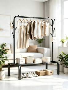 Free Standing Clothes Rack, Heavy Duty Garment Rack With Side Hooks & Lower Storage Shelf, Sturdy And Durable, Freestanding Coat Rack,Multi-Functional Bedroom Clothing Hanging Organizer For Laundry Room, Entryway - View 2