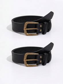 1pc Women's Vintage Maillard Style Belt With Square Buckle, Suitable For Daily Use During Autumn And Winter Summer, School Fall, Autumn, Halloween - Black - View 10