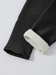 Women's Fleece Lined Thermal Leggings, Winter Thickened High Waist Soft Elastic Warm Pants, Suitable For Cold Weather Black Fall - Black - View 6