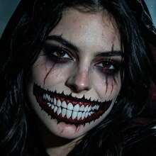 4 Sheets Halloween Horror Joker Mouth Temporary Tattoos, Waterproof Bloody Smile & Fangs Face Stickers For Scary Cosplay - Multicolor - View 5