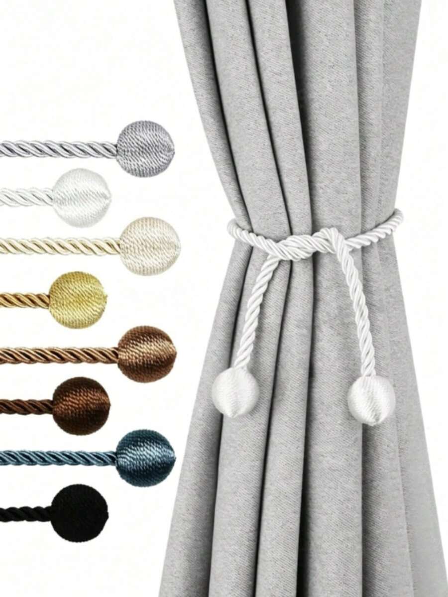 1 pieza Sujeta cortina de poliéster tejido con doble bola, disponible en múltiples colores y tamaños, adecuado para fijar y decorar cortinas - Multicolor - Ver 1