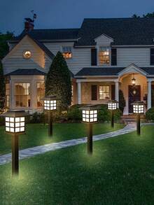 6pcs Solar Powered Outdoor Pathway Lights, Small House Solar Garden Decorative Walkway Lights Waterproof Solar Landscape LED Lighting, Suitable For Yard Lawn Path Garden Driveway - Multicolor - View 9