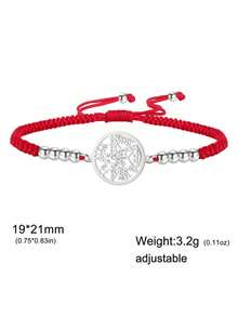LIKGREAT 1pc Men's Fashion Vintage Pentagram Hollow Round Charm Adjustable Red & Black Braided Bracelet, Minimalist Couple Niche Versatile Hand Accessory - Bracelet Series - View 18