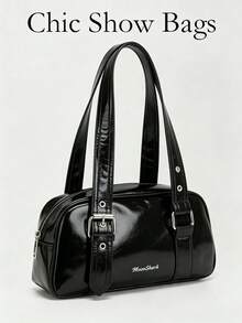 1件極簡休閒女款單肩包，基礎純色。輕量通勤包，返校用品，學習用品。適用於大學、工作、辦公室、學生、青少年女孩、日常通勤、戶外活動、旅行。適合秋冬季節。女性禮物。 - 黑色 - 查看 11