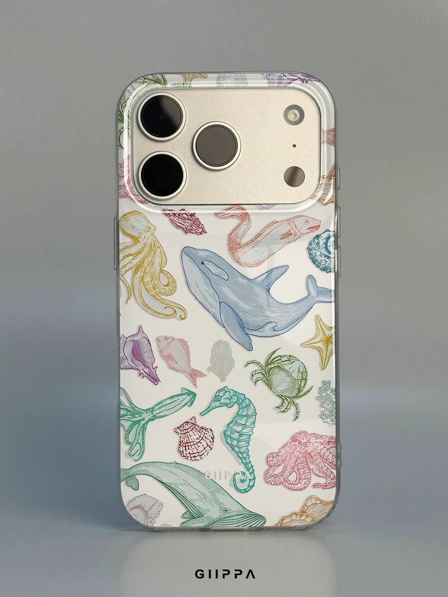 GIIPPA 1pc Diverse Ocean Pattern Design Phone 17 Pro Max Phone Case, Compatible With Phone 16 Pro Max, 15 Pro Max, 14 Pro Max, Korean-Style High-End Fashionable And Interesting Phone Case, Compatible With 11/12/13/14/15/16 Pro Max Plus, Elegant Design Suitable For Men And Women, Perfect Gift For Girlfriend On Christmas, Valentine's Day, Easter, Wedding Season And Birthday! - Multicolor 1 - View 1
