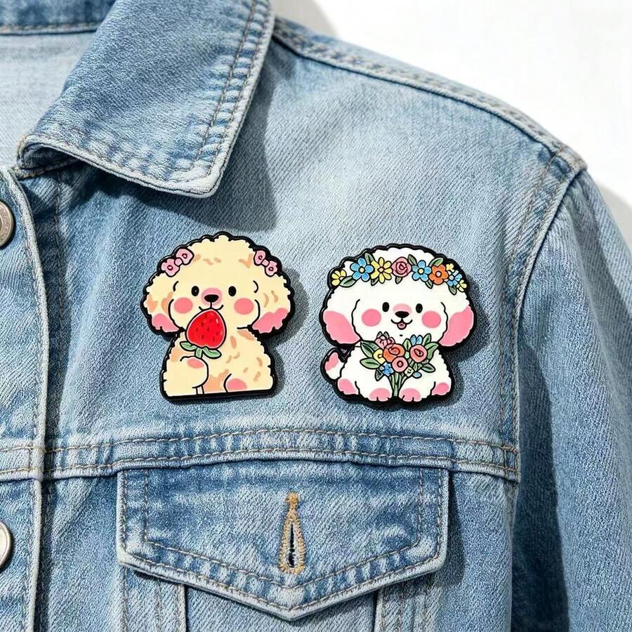 Bros Anak Anjing Teddy Stroberi dengan Motif Karangan Bunga yang Lucu, Aksesori Pin Serbaguna untuk Tas Kanvas dan Jaket Denim Anak Perempuan - MultiWarna - View 1