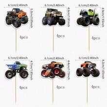 12/24/36pcs Monster Truck Cupcake Toppers, Truck Theme Birthday Party Decorations, Baby Shower Birthday Party Cake Decor Supplies - Multicolor - View 9