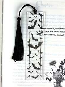 Halloween Transparent Acrylic Bat Pattern Bookmark With Black Tassel, Multiple Sizes Available - Thoughtful Gift For Bookworms, Colleagues And Relatives; Acrylic Bookmark Decoration, Perfect For Halloween And Back To School Season - One Size Fits All - View 5