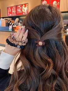 4/20 Pack 6cm Solid Color Polyester Scrunchies, Elegant Casual Hair Elastics For Women, Suitable For Students, Dorms, Office Workers, Bathroom - Multicolor - View 10