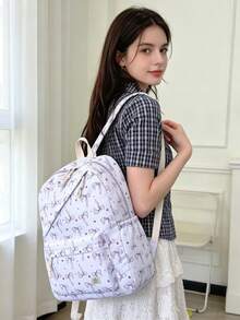 1 pezzo Zaino con motivo a fiocco per il ritorno a scuola, grande capacità, borsa scolastica per studenti con scomparto per laptop, cinghie regolabili, zaino da viaggio casual e leggero, perfetto per ragazze/adolescenti/studenti/laureati, adatto per uso quotidiano, uscite, viaggi, scuola e stagione del ritorno a scuola. - Multicolore - Visualizzare 6