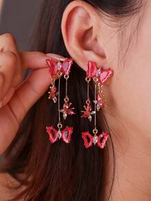 1 Pair Shajia Coquettish Style Sweet Fashion Women's Semi-Transparent Butterfly Pendant Earrings, Suitable For Daily Versatile Wear - Pink - View 6
