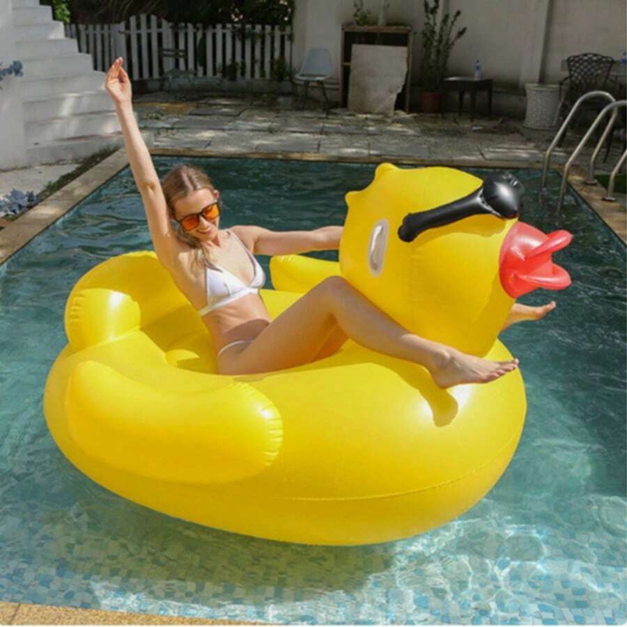 1pc Upgraded Fashion Glasses Duck Float, Thickened PVC Material Quick Inflation Adult Floating Mat, Rideable Waterproof Water Lounger, Beach Lake Vacation Floating Ride, Seaside Swimming Pool Water Play Essential - Multiple Styles - View 1