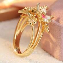 DIYCCPC 1pc Exquisite Elegant Country Style 3D Butterfly Flower Ring, Perfect Christmas Gift For Her - Gold - View 7