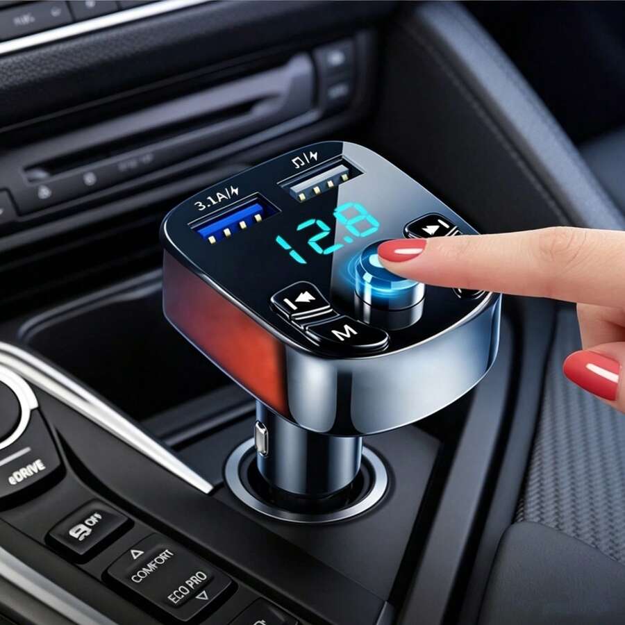 1pc Car Wireless 5.3 FM Transmitter, Hands-Free MP3 Player, Dual USB And PD Fast Charging Ports, Car Radio Adapter, Car Accessories - one-size - View 1