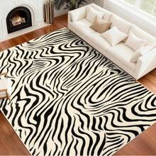 Karpet Area 5x7 Kaki, Karpet Abstrak yang Dapat Dicuci, Karpet Hitam Putih Modern untuk Kamar Tidur, Ruang Tamu, Ruang Makan, Kantor, Ruang Bermain, Dekorasi Rumah, Karpet Zebra Tipis Anti Selip dan Tidak Mudah Rontok - Putih - View 12