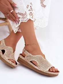 Comfortable And Fashionable Women's Sandals Maciejka L4494-25, Made Of Natural Openwork Leather, On Platform, Perfect For Summer Gold Brown - Gold - View 6