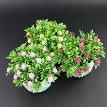 黑白菱格紋人造植物搭配滿天星，6款可選，精巧優雅，免維護，適合廚房、辦公室、窗台、臥室裝飾 - 白盆-白花 - 查看 8