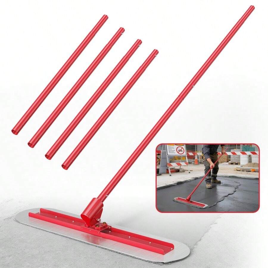 Stainless Steel Concrete Bull Float Tools, 120x30cm Round End Bull Float With 4 Float Handles & Angle Adjustable Bracket, Smooth & Efficient Concrete Finishing Tools For Concrete Finishing - A - View 1