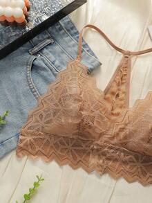 Women's Lace Y-Back Wire-Free Adjustable Strap Soft Camisole Bra - Khaki - View 7