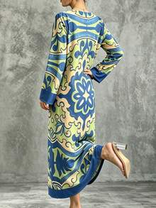 Women's Autumn/Winter Arabic Traditional Turkish Long Dress, A-Line Long Kaftan Robe Jalabiya Vacation Fall - Blue - View 5