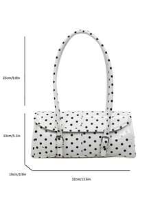 Bolso de mano con solapa y estampado de lunares en toda la superficie, bolso de hombro versátil y clásico con decoración de hebilla metálica para mujer, adecuado para compras, billetera, compras, mujeres jóvenes, estudiantes universitarias, principiantes, trabajadores de oficina. Son perfectos para oficina, universidad, trabajo, negocios, desplazamientos, actividades al aire libre, viajes y salidas - Beis - Ver 8
