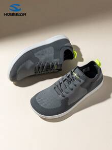 HOBIBEAR Chaussures de sport pour hommes à lacets, respirantes, légères, mode, semelle plate, minimalistes, bout large, convenant aux sports de plein air, à la salle de sport - gris - Voir 3
