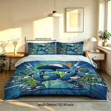 3 Piecestrendy Bedding Set, Street Graffiti Cartoon 67 Print: 1 Duvet Cover + 2 Pillowcases (No Filling), 100% Polyester, Soft, Zip, Washable, Home/Travel/Dorm - Multicolor - View 12