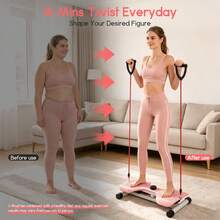 Disco Giratorio de Cintura Rosa con 2 Bandas de Resistencia, Entrenador Silencioso de Abdominales y Tronco, Carga Máxima 136KG, Equipo de Fitness para el Hogar para Hombres y Mujeres - Rosa - Ver 5