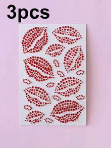 Realistic Red Lip Rhinestone Body Face Gems For Women Jewelry Stickers Shiny Valentine's Day Temporary Face Body Decoration Synthetic Gemstone Lip Design For Parties Photos Party Accessories Event Makeup Cheer Cheerleading Stuff - Multicolor - View 17