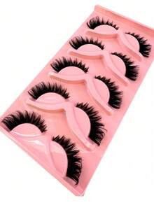 5 Pairs Black Band Wispy Cat Eye 3D Faux Mink Reusable Lashes - 粉色 - 查看 5