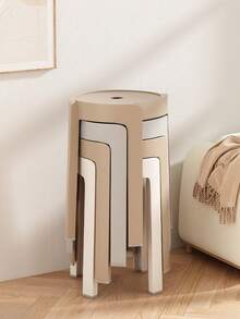 1 Piece, 5 Pieces Integrally Molded Plastic Round Stools, Multiple Colors Available, Hollow Round Seat With Anti-Slip Stool Legs, Stackable For Space-Saving Storage, Simple Tall Stools For Adults, Suitable For Dining Rooms, Living Rooms And Bathrooms - Multicolor - View 9