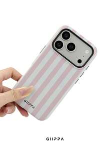 GIIPPA 1件淺粉色與淺灰色白色條紋圖案設計手機殼，適用於Phone 17 Pro Max，兼容Phone 16 Pro Max、15 Pro Max、14 Pro Max，韓式高端時尚趣味手機殼，兼容11/12/13/14/15/16 Pro Max Plus，優雅設計適合男女使用，送給女友的完美禮物，適用於聖誕節、情人節、復活節、婚禮季和生日！ - 淺粉色 - 查看 5